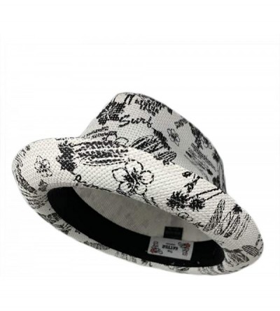 Fedoras Men Women Unisex Cool Summer Straw Upbrim Roll Up Fedora Hat Cap - Ht5804white - CU18RO9QMUY $12.48