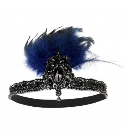 Headbands 1920s Headpiece Carnival Flapper Vintage Feather Gatsby Art Deco Blue - Blue - CT18KOEWMYE $24.82