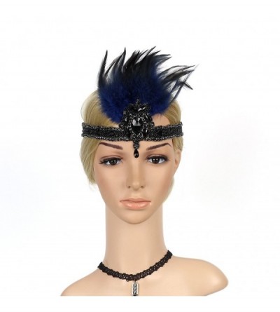 Headbands 1920s Headpiece Carnival Flapper Vintage Feather Gatsby Art Deco Blue - Blue - CT18KOEWMYE $8.55