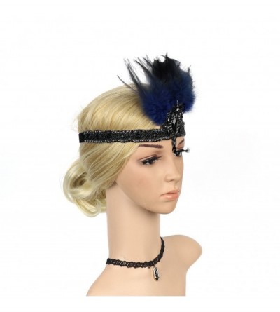 Headbands 1920s Headpiece Carnival Flapper Vintage Feather Gatsby Art Deco Blue - Blue - CT18KOEWMYE $8.55