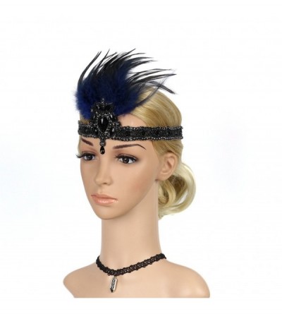 Headbands 1920s Headpiece Carnival Flapper Vintage Feather Gatsby Art Deco Blue - Blue - CT18KOEWMYE $8.55