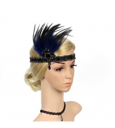 Headbands 1920s Headpiece Carnival Flapper Vintage Feather Gatsby Art Deco Blue - Blue - CT18KOEWMYE $8.55