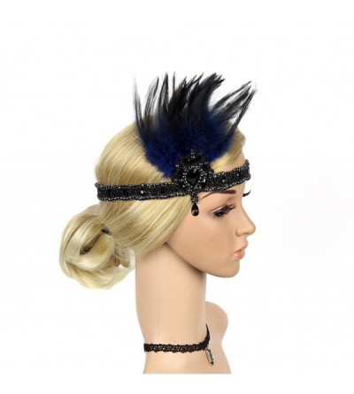 Headbands 1920s Headpiece Carnival Flapper Vintage Feather Gatsby Art Deco Blue - Blue - CT18KOEWMYE $20.41