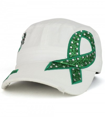 Baseball Caps Hope Liver Cancer Awareness Green Ribbon Embroidered Flat Top Style Army Cap - White - CD18C5O76RH $31.37