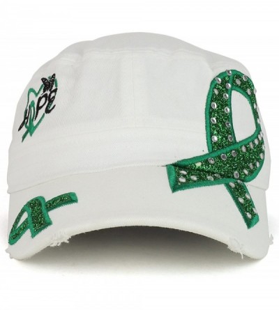 Baseball Caps Hope Liver Cancer Awareness Green Ribbon Embroidered Flat Top Style Army Cap - White - CD18C5O76RH $16.59