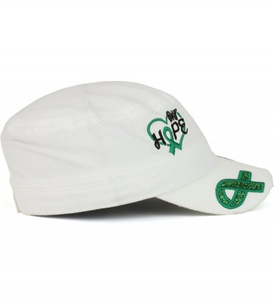 Baseball Caps Hope Liver Cancer Awareness Green Ribbon Embroidered Flat Top Style Army Cap - White - CD18C5O76RH $16.59