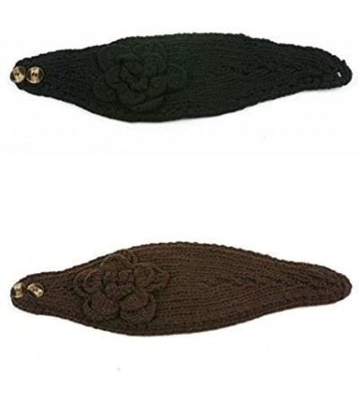 Headbands Women's Headband Neck/Ear Warmer Hand Made Black 812HB - 2 Pcs Black & Brown - C5122N41UBP $23.35