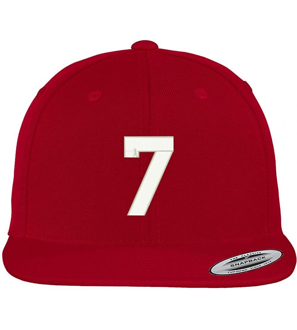 Baseball Caps Number 7 Collegiate Varsity Font Embroidered Flat Bill Snapback Cap - Red - CO12FS7XED1 $16.55
