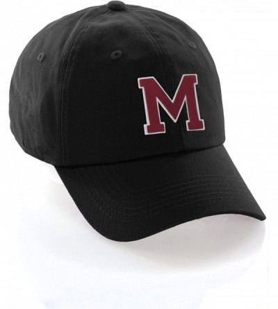 Baseball Caps Customized Letter Intial Baseball Hat A to Z Team Colors- Black Cap White Red - Letter M - CA18ET5L2SM $26.29