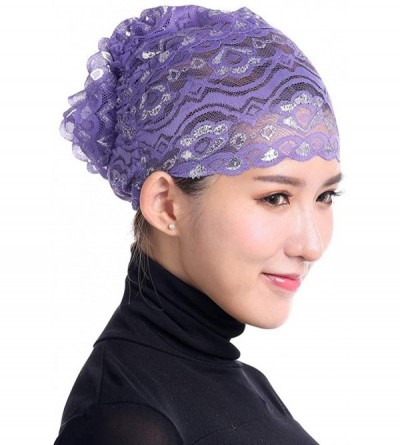 Skullies & Beanies Translucent Lightweight Bonnet Women Muslim Stretch - Purple - C818KIMZ5DI $15.58
