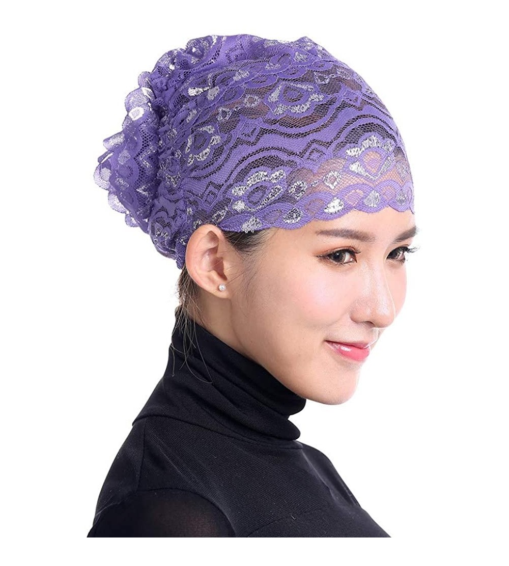 Skullies & Beanies Translucent Lightweight Bonnet Women Muslim Stretch - Purple - C818KIMZ5DI $9.68