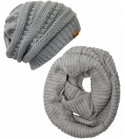 Skullies & Beanies Winter Warm Knitted Infinity Scarf and Beanie Hat - Light Gray_1 - CP18ZTXZO42 $12.69