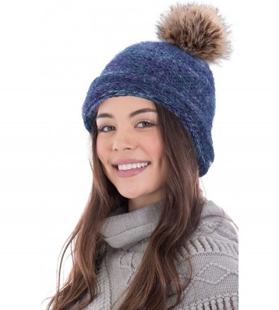 Skullies & Beanies Adult Chunky Cable Knit Beanie with Yarn Pompom - Mix Blue - CZ18M505NC8 $25.18