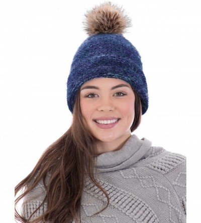Skullies & Beanies Adult Chunky Cable Knit Beanie with Yarn Pompom - Mix Blue - CZ18M505NC8 $13.30