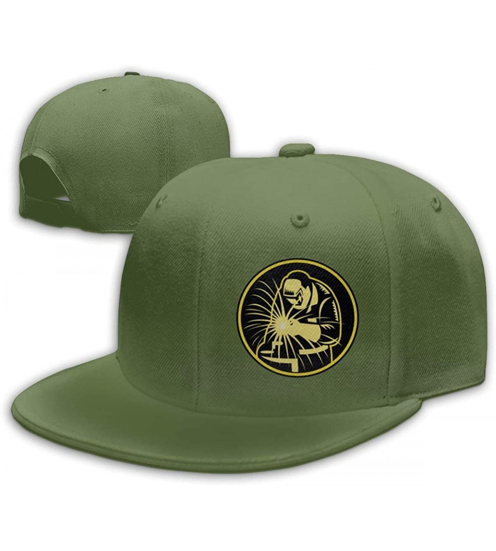 Baseball Caps Yellow Welder Welding Snapback Flat Baseball Cap Men's Adjustable - Moss Green - CG196XMZWXR $16.74