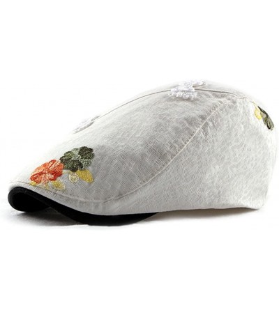 Newsboy Caps Womens Linen Adjustable Floral Embroidery Ivy Newsboy Cabbie Gatsby Sun Hat Cap - White - CC18E30TC8H $28.31