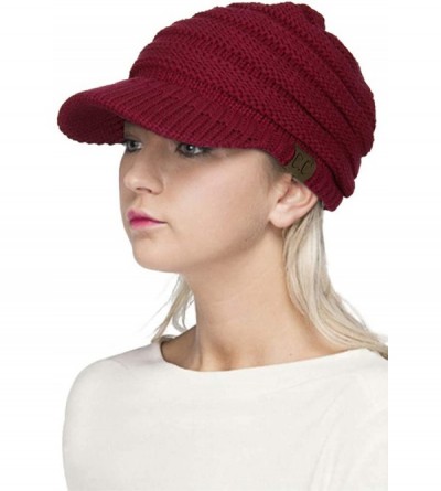 Skullies & Beanies Exclusive Brim Visor Trendy Warm Chunky Soft Stretch Cable Knit - Burgundy - C712822XIU3 $13.78