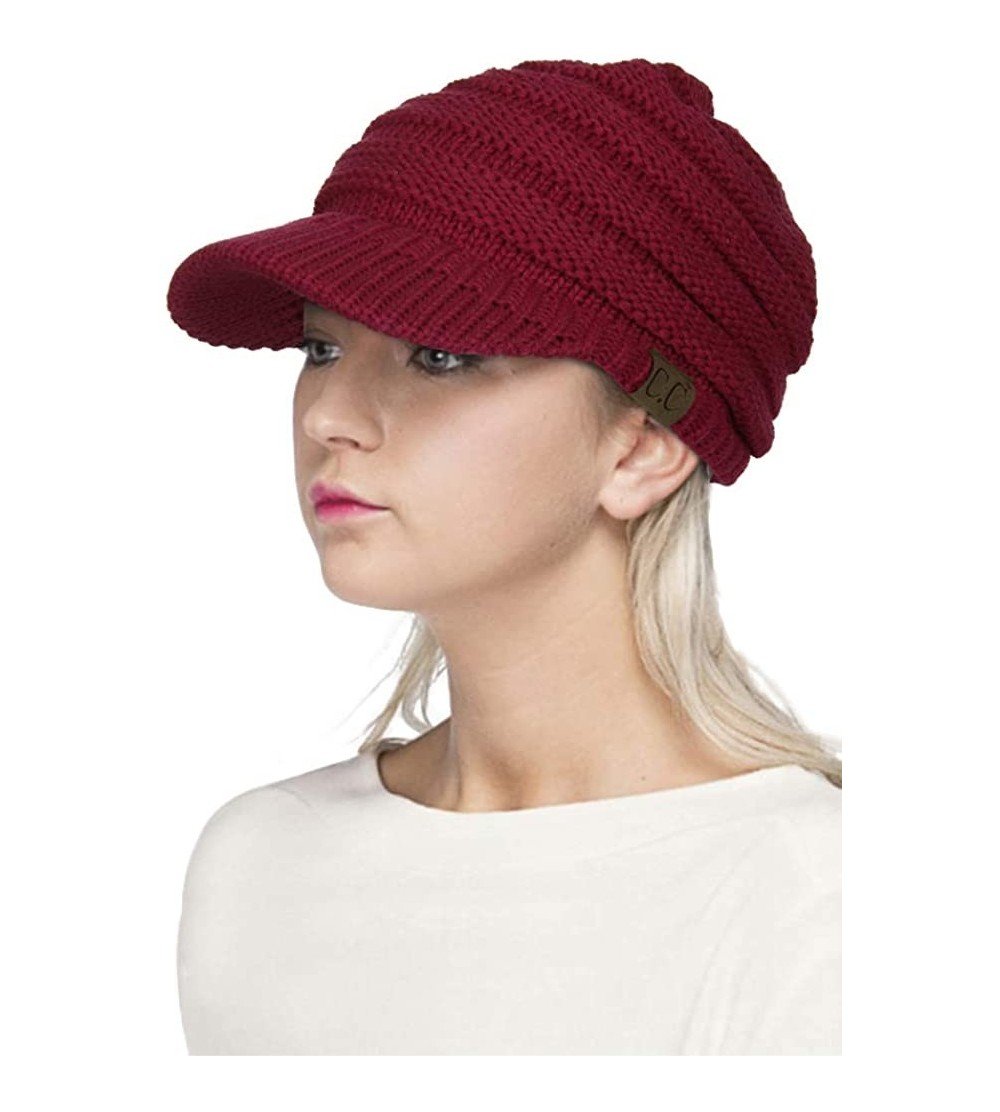 Skullies & Beanies Exclusive Brim Visor Trendy Warm Chunky Soft Stretch Cable Knit - Burgundy - C712822XIU3 $13.78