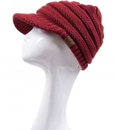 Skullies & Beanies Exclusive Brim Visor Trendy Warm Chunky Soft Stretch Cable Knit - Burgundy - C712822XIU3 $13.78