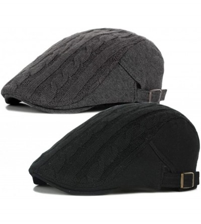 Newsboy Caps 2 Pack Men's Cotton Flat Cap Ivy Gatsby Newsboy Cabbie Caps Hunting Hat - Dark Grey/Black - CV187IO6OYE $16.99