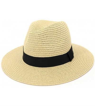 Sun Hats Man and Woman's Wide Brim Straw Panama Hat Fedora Beach Sun Hat with Band - Aa Beige - C918NNZUYY0 $10.49