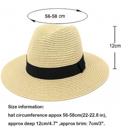 Sun Hats Man and Woman's Wide Brim Straw Panama Hat Fedora Beach Sun Hat with Band - Aa Beige - C918NNZUYY0 $10.49