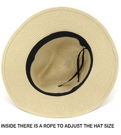 Sun Hats Man and Woman's Wide Brim Straw Panama Hat Fedora Beach Sun Hat with Band - Aa Beige - C918NNZUYY0 $10.49