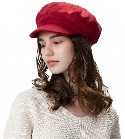 Newsboy Caps 2019 New Womens 8 Panels Visor Beret Newsboy Cap- Ladies Merino Wool-Soft Warm Wool Octagonal Cap - Red - C818AG...