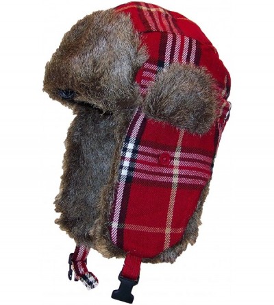 Bomber Hats Adult Plaid Russian/Trooper W/Soft Faux Fur Cap (One Size) - Red - CG11OV74XSZ $13.62