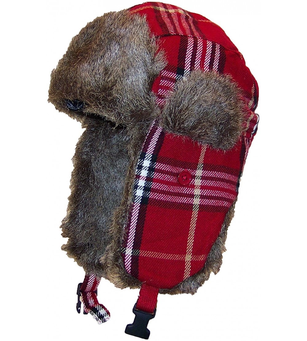 Bomber Hats Adult Plaid Russian/Trooper W/Soft Faux Fur Cap (One Size) - Red - CG11OV74XSZ $13.62