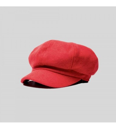 Newsboy Caps 2019 New Womens 8 Panels Visor Beret Newsboy Cap- Ladies Merino Wool-Soft Warm Wool Octagonal Cap - Red - C818AG...