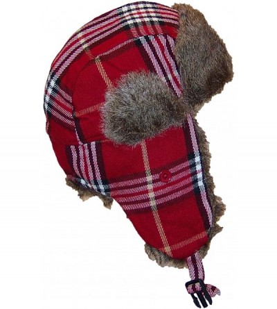 Bomber Hats Adult Plaid Russian/Trooper W/Soft Faux Fur Cap (One Size) - Red - CG11OV74XSZ $13.62