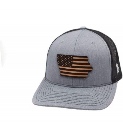 Baseball Caps 'Iowa Patriot' Leather Patch Hat Curved Trucker - Heather Grey/Black - CI18IGQD0MM $54.70