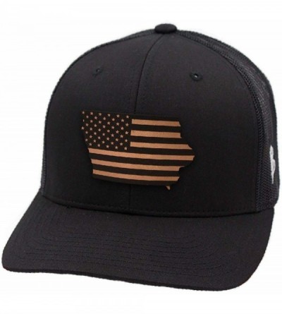 Baseball Caps 'Iowa Patriot' Leather Patch Hat Curved Trucker - Heather Grey/Black - CI18IGQD0MM $30.53