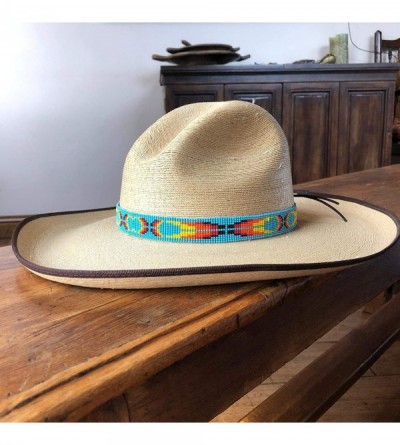 Cowboy Hats Hat Band Cowboy Western Beaded Hatband Turquoise Orange White Men Women Handmade - Turquoise and Yellow - CZ18OEN...