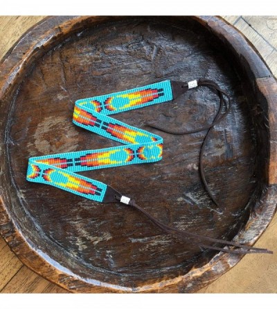 Cowboy Hats Hat Band Cowboy Western Beaded Hatband Turquoise Orange White Men Women Handmade - Turquoise and Yellow - CZ18OEN...