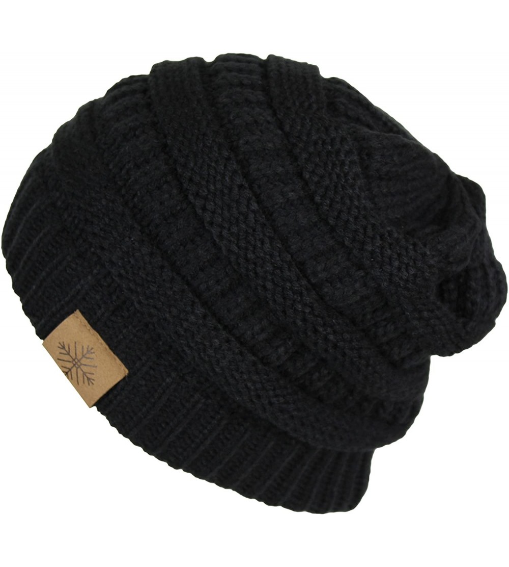 Skullies & Beanies Classic Chic Stretchy Cable Knit Beanie Winter Hat- Slouch Acrylic Snow and Ski Cap - Black - CN186C7948A ...