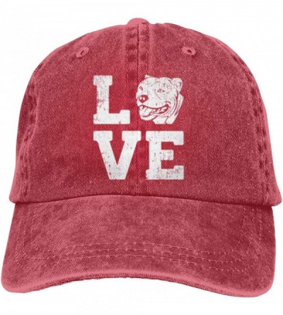 Baseball Caps I Love Pitbull Sports Denim Cap Adjustable Men Women Plain Baseball Cowboy Hat - Red - CP196S0X6A3 $16.17