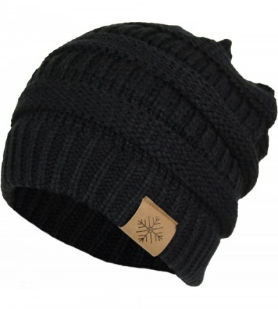 Skullies & Beanies Classic Chic Stretchy Cable Knit Beanie Winter Hat- Slouch Acrylic Snow and Ski Cap - Black - CN186C7948A ...