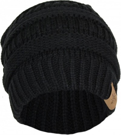 Skullies & Beanies Classic Chic Stretchy Cable Knit Beanie Winter Hat- Slouch Acrylic Snow and Ski Cap - Black - CN186C7948A ...