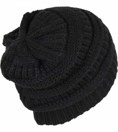 Skullies & Beanies Classic Chic Stretchy Cable Knit Beanie Winter Hat- Slouch Acrylic Snow and Ski Cap - Black - CN186C7948A ...