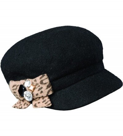 Newsboy Caps Boiled Wool Cadet with Animal Bow Printed - Camel - CZ110QAH4ZJ $23.19