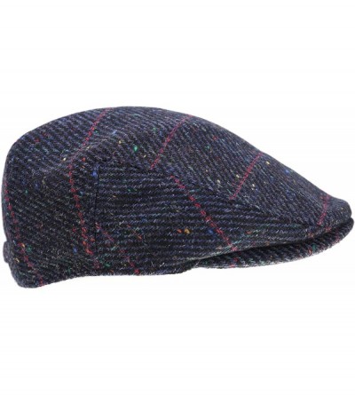 Newsboy Caps Men's Tweed Cap 100% Irish Wool Tweed Driver's Cap Made in Ireland - Navy Fleck Plaid - CV18OWRMISZ $40.64