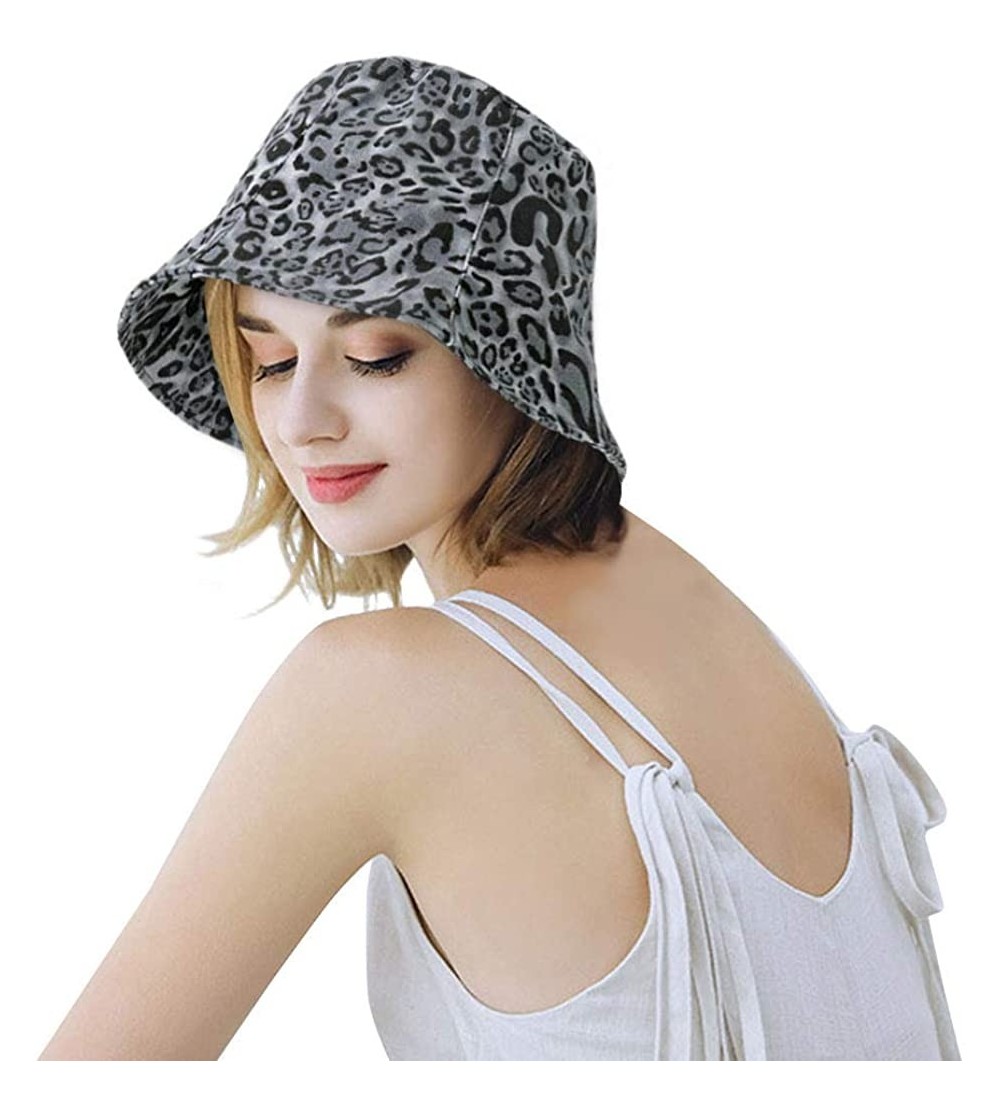 Bucket Hats Reversible Leopard Bucket Hats Women Fashion Floppy Sun Cap Packable Fisherman Hat - N-grey - CN1970DNS4C $11.72