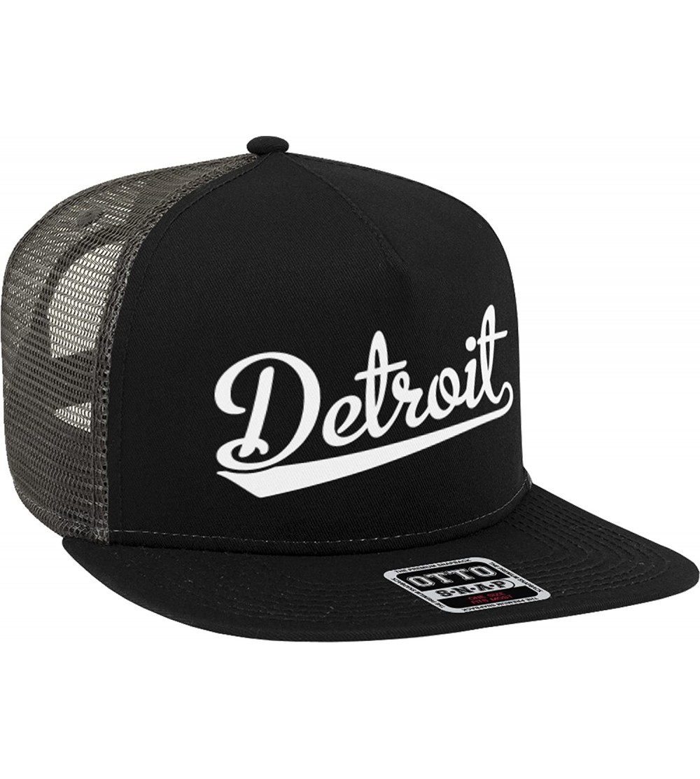 Baseball Caps Detroit Script Baseball Font Snapback Trucker Hat - Black/Charcoal Grey - CC18CTSTGT4 $11.65