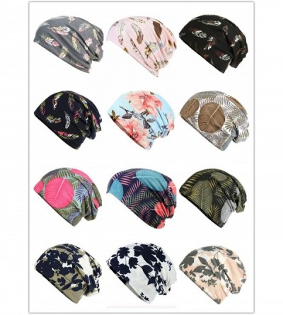 Skullies & Beanies Flower Printed Beanie Women Turban Headband Chemo Cap - Blue&pink - CX18QHNZD2N $9.72