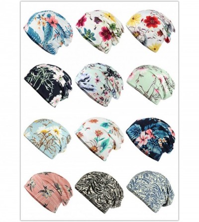 Skullies & Beanies Flower Printed Beanie Women Turban Headband Chemo Cap - Blue&pink - CX18QHNZD2N $9.72