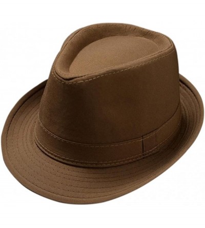 Fedoras Men's Fedora Hat Classical Felt Jazz Cap Brim Costume Party Headwear - Coffee - C2187LQZUMO $8.76