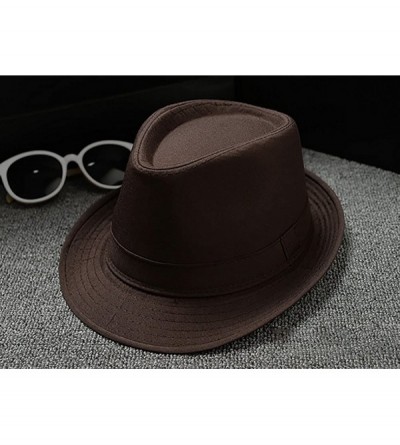 Fedoras Men's Fedora Hat Classical Felt Jazz Cap Brim Costume Party Headwear - Coffee - C2187LQZUMO $8.76