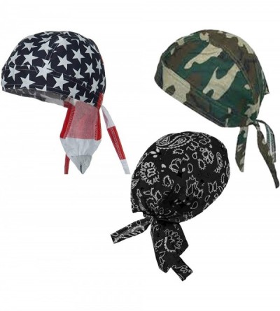 Skullies & Beanies Skull Cap Set Doo Rag Pack American Flag Camouflage Black Paisley - CX11V1C153J $19.88